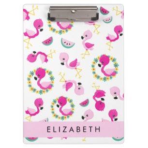 Porte-bloc Motif tropical, Flamants roses, Fleurs, Votre Nom