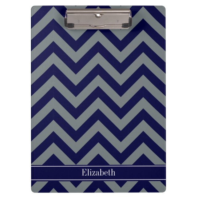 Porte-bloc Navy, Charcoal LG Chevron Navy Blue Name Monogram (Devant)