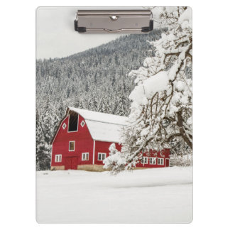 Porte-bloc Neige fraîche sur la grange rouge
