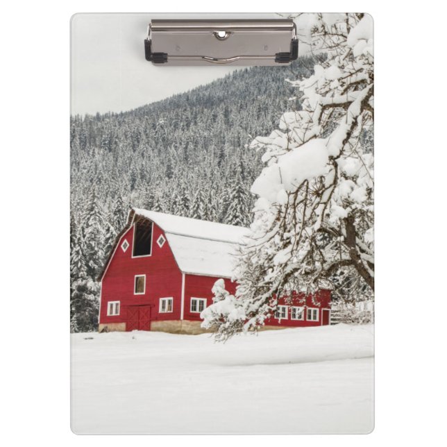 Porte-bloc Neige fraîche sur la grange rouge (Devant)
