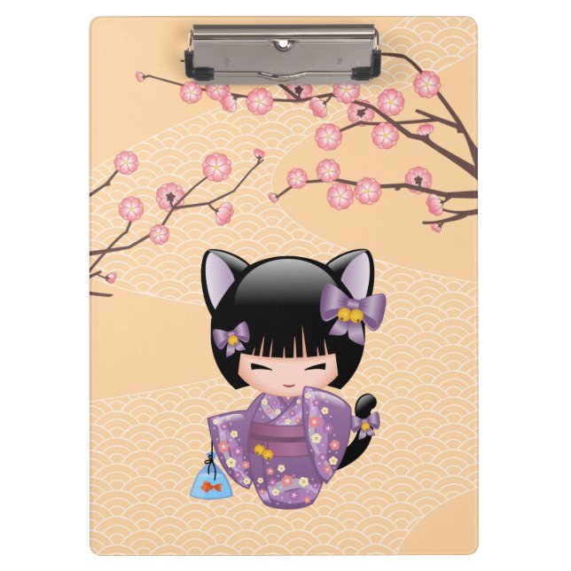 Porte-bloc Neko Kokeshi Poupée - Cat Ears Geisha Girl (Devant)