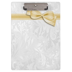 Porte-bloc Nœud faux en damas blanc et or