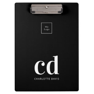 Porte-bloc Noir blanc monogramme initiales logo de l'entrepri