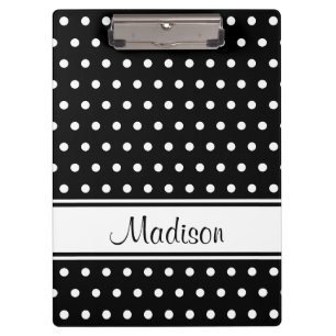 Porte-bloc Noir blanc Polka Dot Stripe Nom du script