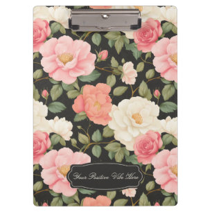 Porte-bloc Noir Floral Elegance Vintage Pastel Blush Roses