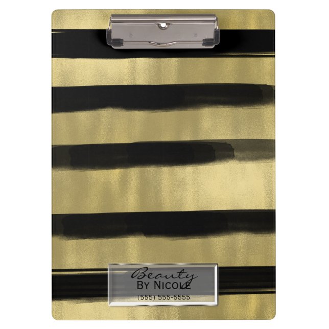 Porte-bloc Noir moderne & Brush or Brush Stroke Stripe Chic (Devant)