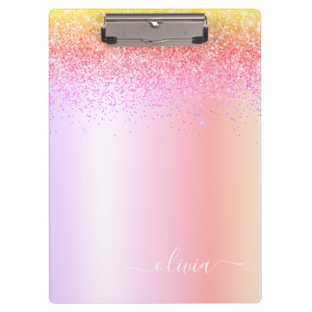 Porte-bloc Nom de monogramme métallique pailleté girly pastel (Devant)