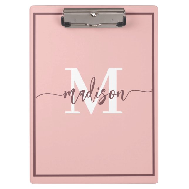 Porte-bloc Nom de script de monogramme rose pâle élégant (Devant)