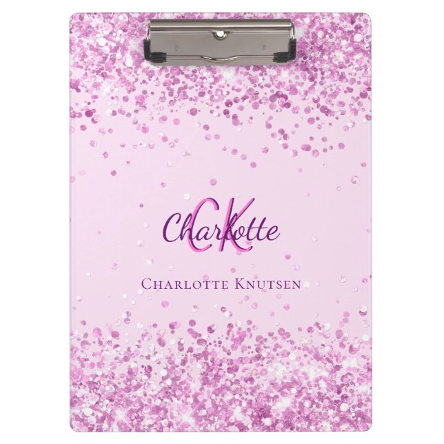 Porte-bloc Nom monogramme de confetti rose (Devant)