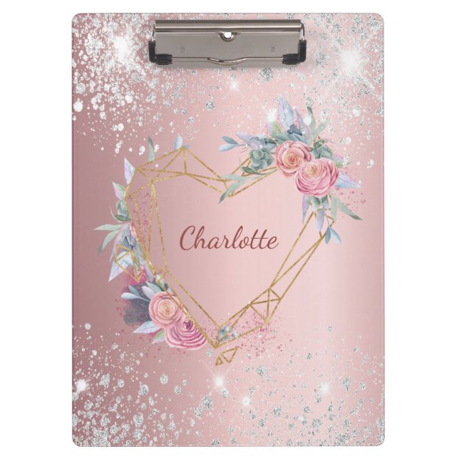 Porte-bloc Nom monogramme de la parties scintillant rose flor (Devant)