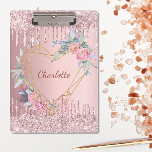 Porte-bloc Nom monogramme floral rose