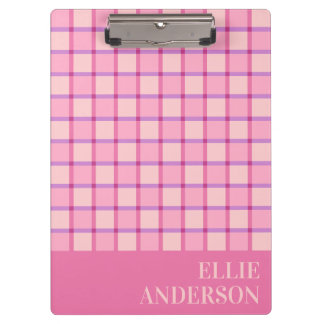 Porte-bloc Nom pastel rose violet à carreaux moderne