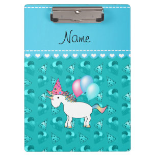 Porte-bloc Nom personnalisé anniversaire licorne turquoise ca