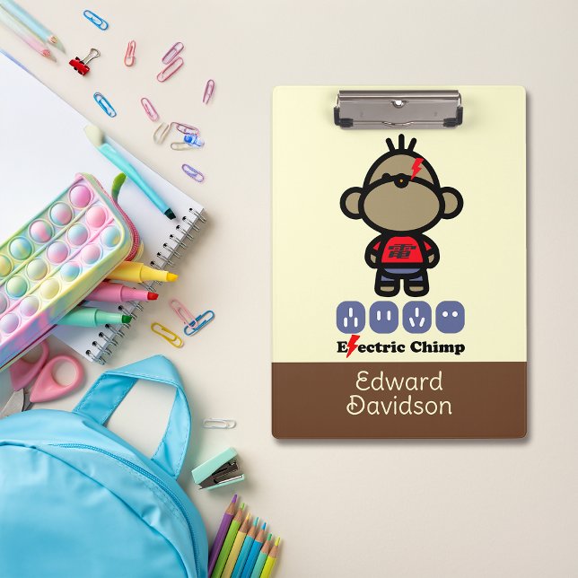 Porte-bloc Nom personnalisé du singe électrique du dessin (Créateur téléchargé)