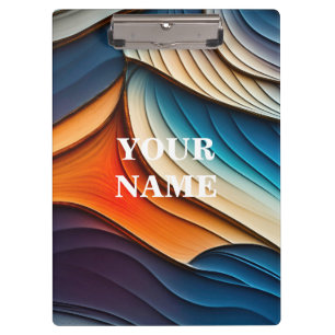 Porte-bloc NOM PERSONNALISÉ Vagues Turquoises et orange Abstr