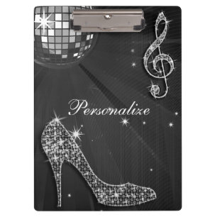 Porte-bloc Note de musique et talon aiguille noirs brillants