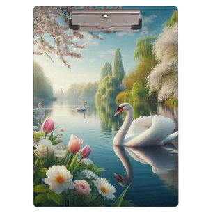 Porte-bloc OEuvre d'art printanière du lac des cygnes floraux