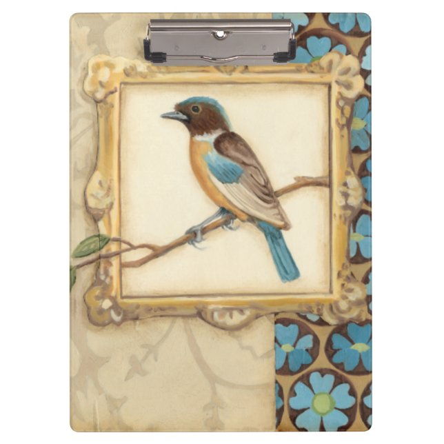 Porte-bloc Oiseau Brown et bleu sur une branche (Devant)