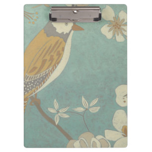 Porte-bloc Oiseau jaune, gris et beige été perché sur une