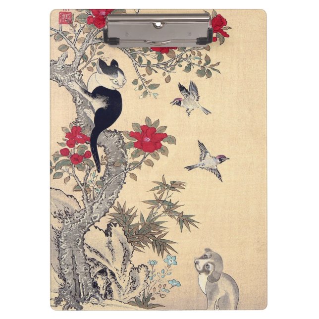 Porte-bloc Oiseaux, chat et chien, Itō Jakuchū (Devant)