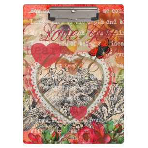Porte-bloc Oiseaux de l'amour Cœur Rouge Collage d'art