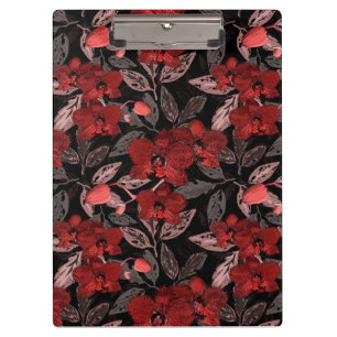 Porte-bloc Orchidées rouges sur noir.