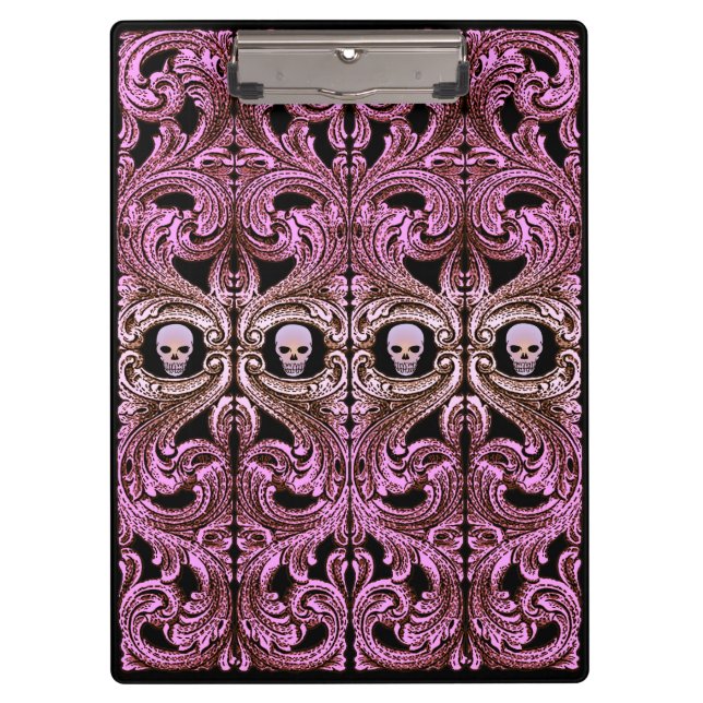 Porte-bloc Ornement rose Goth avec crâne (Devant)