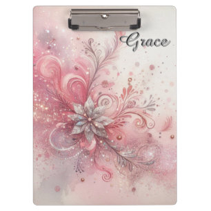 Porte-bloc Paillettes Argent Étincelle Rose Fleur Personnalis