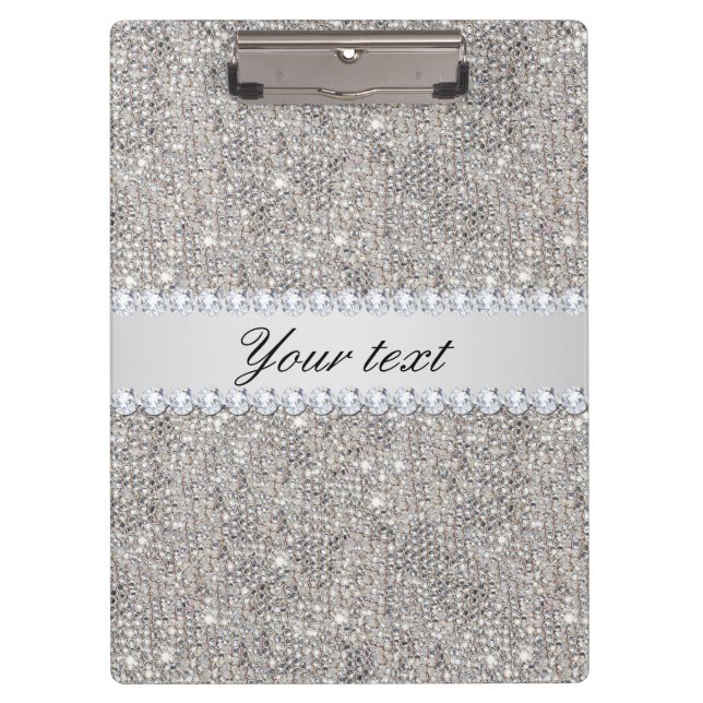Porte-bloc Paillettes et diamants argentés de Faux (Devant)