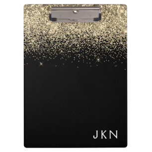 Porte-bloc Paillettes Noir Or Girly Monogramme Initiales