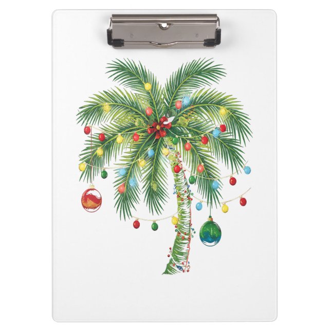 Porte-bloc Palmier de Noël tropical avec lumières et ornam (Devant)