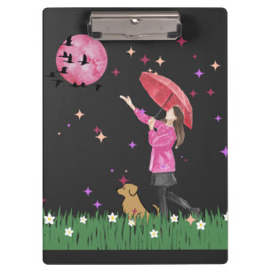 Porte-bloc Panneau à pince en aquarelle Lune Rose Magique & P