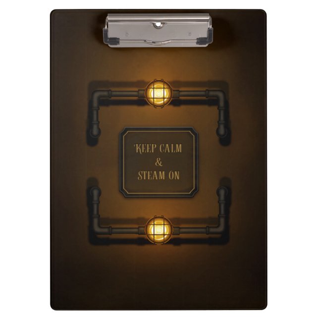 Porte-bloc Panneau industriel Steampunk "Keep Calm & Steam On (Devant)