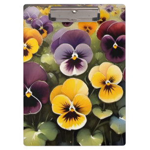 Porte-bloc Pansies jaunes et violets aquarelle