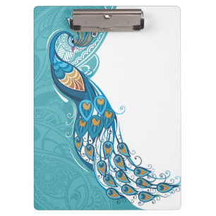 Porte-bloc Paon sur l'illustration turquoise