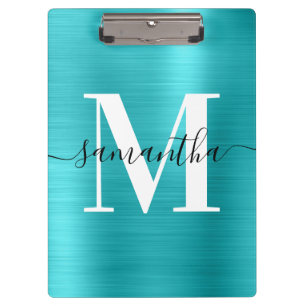 Porte-bloc Papier à en-tête Monogramme Bleu Turquoise Paillet