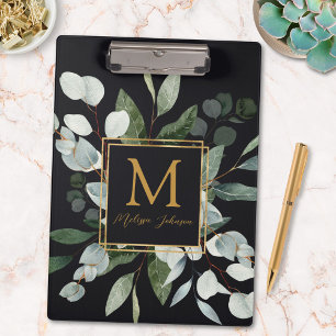 Porte-bloc Papier aquarelle tropical Eucalyptus noir Monogram