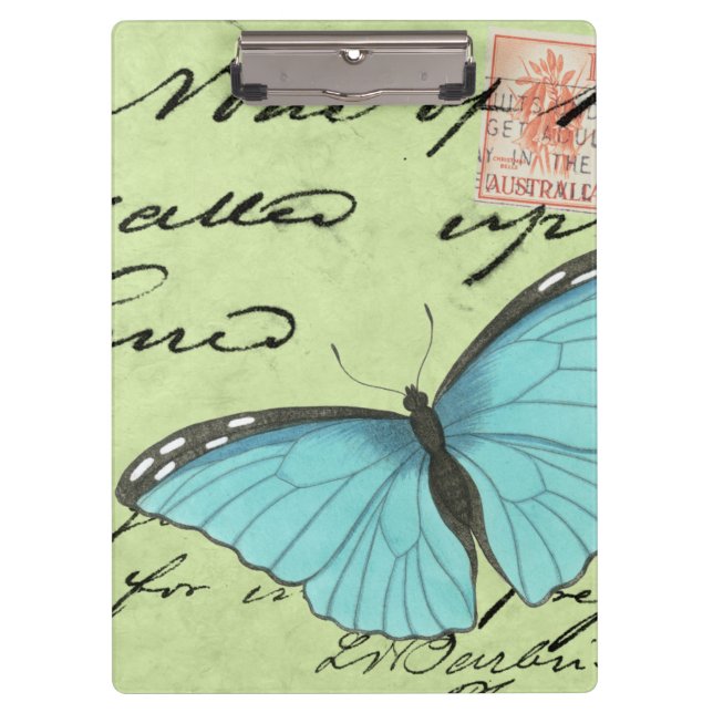 Porte-bloc Papillon à ailes bleues sur carte postale Turquois (Devant)