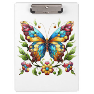 Porte-bloc Papillon en vitrail coloré avec fleurs
