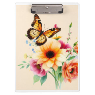 Porte-bloc Papillon Monarch aquarelle et spirale florale Non