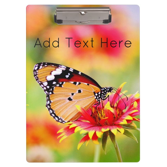 Porte-bloc Papillon monarque sur Fleur rouge et jaune (Devant)