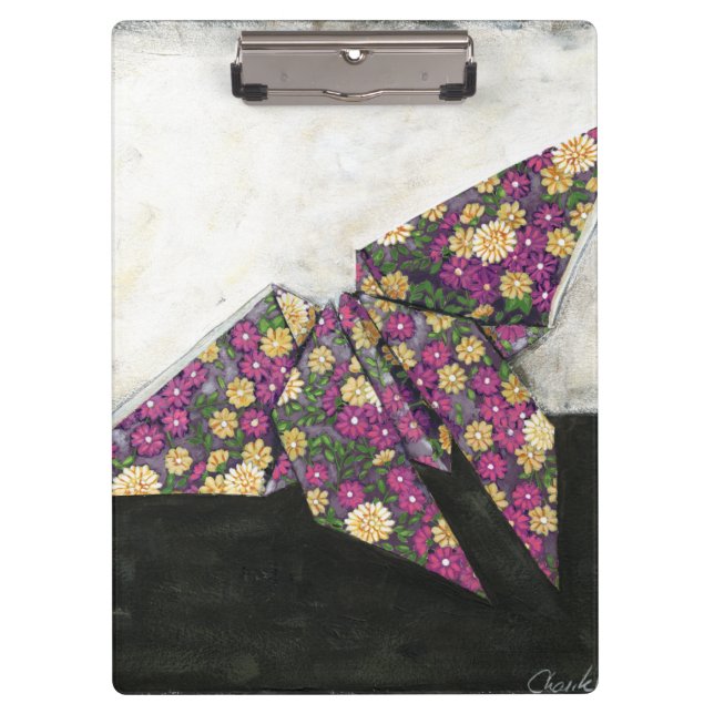 Porte-bloc Papillon Origami sur papier floral (Devant)