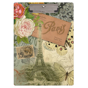 Porte-bloc Paris France Art Antique Collage Eiffel Français