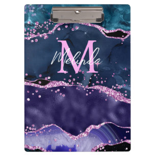 Porte-bloc Parties scintillant bleue et violet marine Agate m
