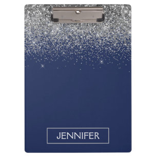 Porte-bloc Parties scintillant bleue Silver Navy Girl Monogra