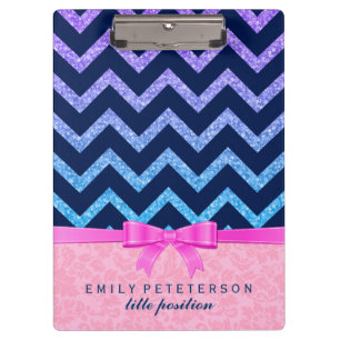 Porte-bloc Parties scintillant colorée Bleu Chevron rose Dama