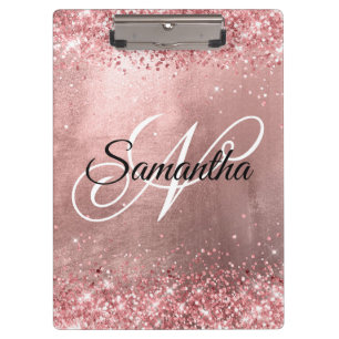Porte-bloc Parties scintillant de corail rose Fancy Monogram 