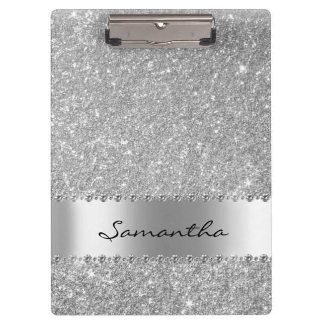 Porte-bloc Parties scintillant Diamond Argent Bling Nom de la (Devant)