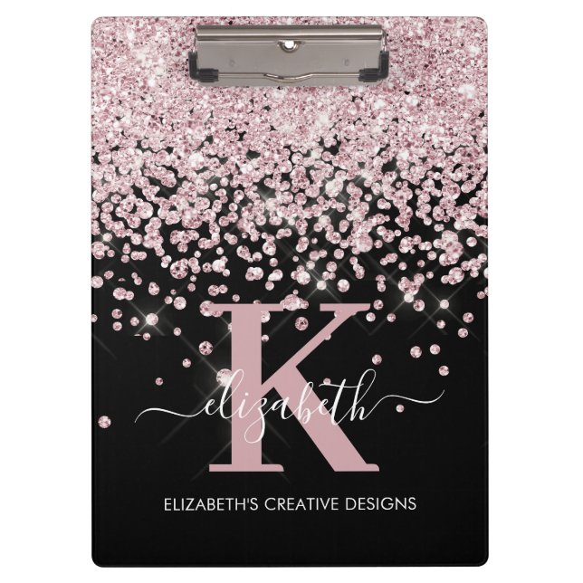 Porte-bloc Parties scintillant Diamond Or Rose Noir Monogramm (Devant)