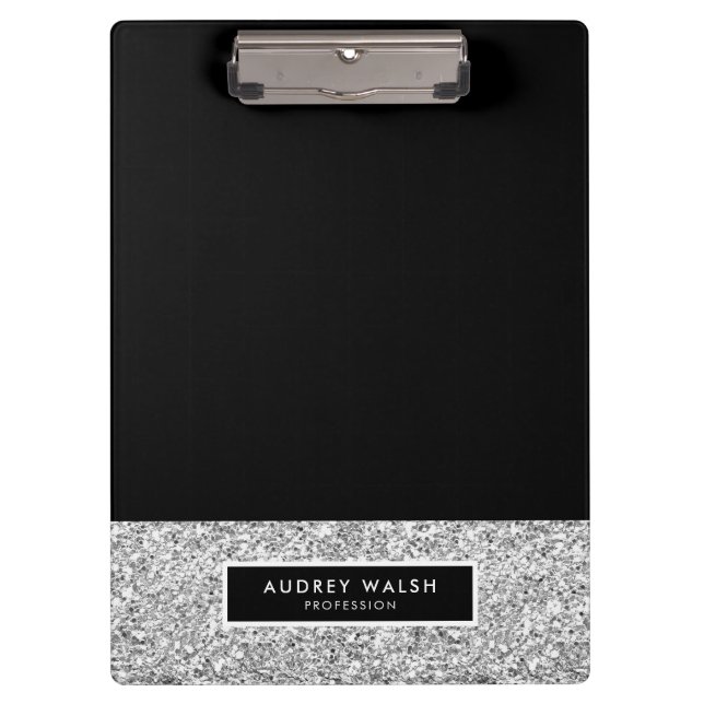 Porte-bloc Parties scintillant en argent de luxe fille noir (Devant)